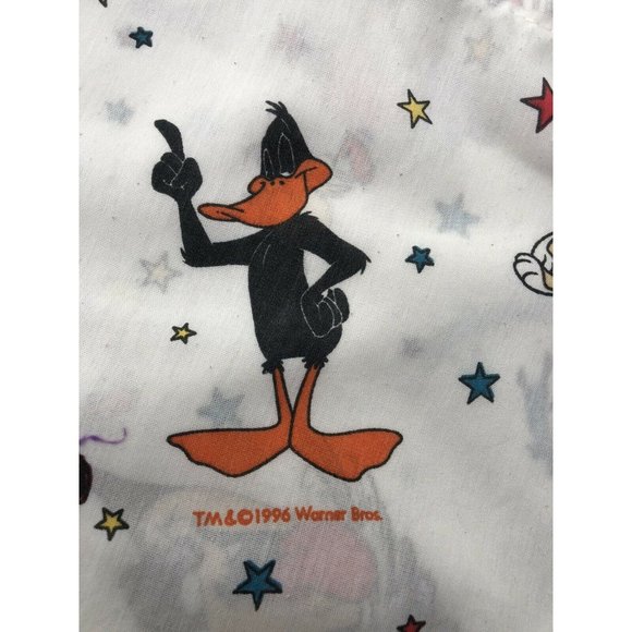 Vintage Warner Bros. Flat Sheet Bugs Tweety Daffy Taz Bedding 92x66 - Picture 3 of 6